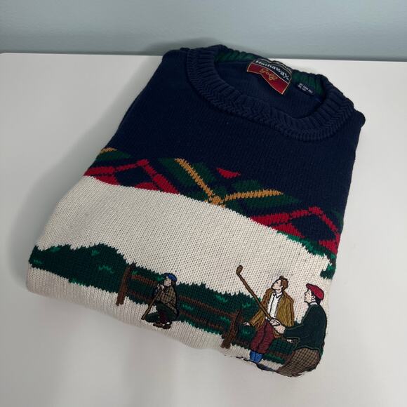 Vintage 90s Hathaway Size XL Navy Embroidered Golf Sweater Mens Hand Intarsia - Picture 10 of 10